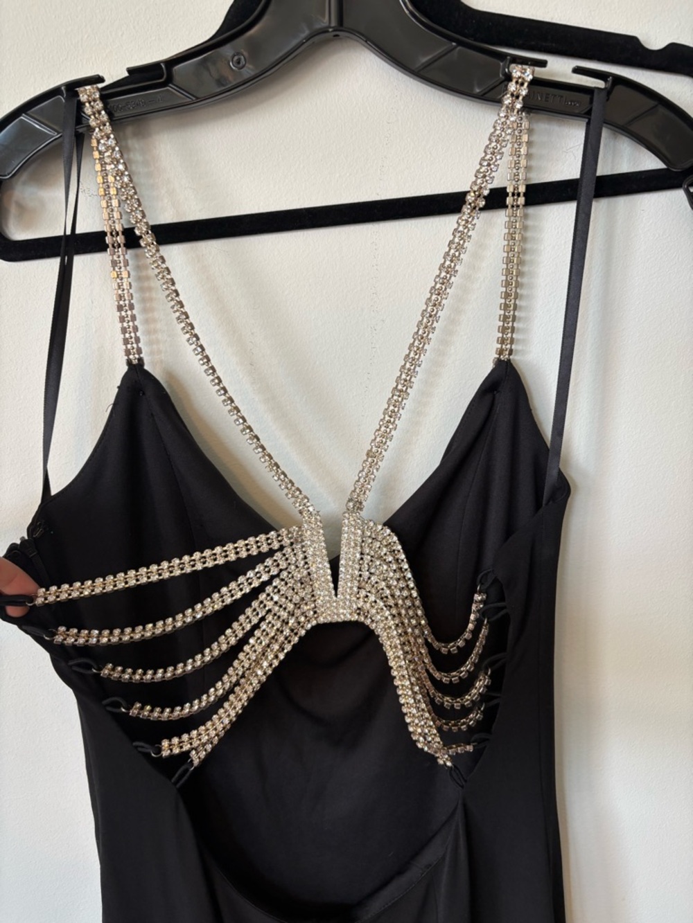 STUNNING cache Black Rhinestone Chain Strappy Dress large
